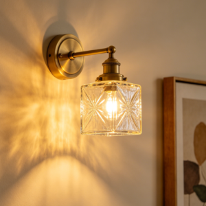 American Retro Brass Carved Glass Wall Lamp